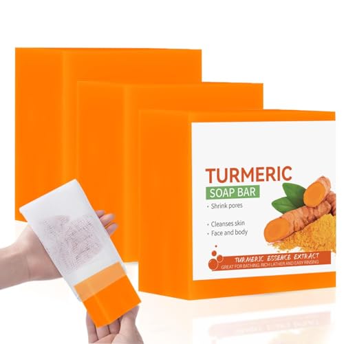Aohcae Jabón de cúrcuma, jabón de ácido Kojic - Removedor de manchas oscuras para la cara y el cuerpo - Hidrata, restaura la elasticidad y el resplandor - Eliminación de poros sólidos y Pi