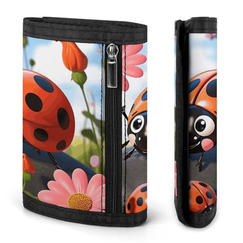 Cartoon Ladybug Flower Trifold Wallet for Men - Money Clip Slim Wallets with Multiple Card Slots Minimalist Small Front Pocket Wallet for Everyday Carry3
