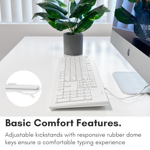 Macally Full Size USB Wired Keyboard for Mac and PC - Plug & Play Wired Computer Keyboard - Compatible Apple Keyboard with 15 Shortcut Keys for Easy Controls & Navigation of Macbook Pro/Air, iMac