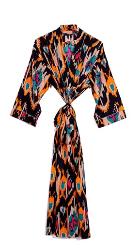 Image of Pure 100% Cotton Robe For Womens Bathrobe Dressing Gown Long sleepwear Free Size Kimono