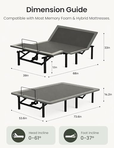 Image of Adjustable Bed Frame Full Size with Remote & USB Ports, Zero Gravity | Electric Beds Bases, Quiet motor, Heavy Duty Metal Frame, Nightlight, 3-Fold Foldable Design, Easy Assembly Power Bed Frame