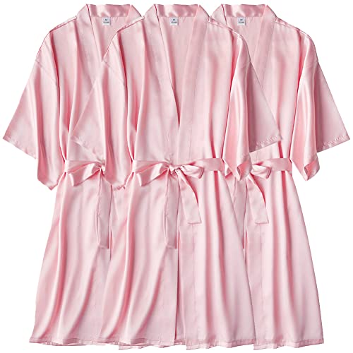 L SERVER Morgenmantel Damen 2er Pack/3er Pack Seide Kimono Roben Cropped Satin Cardigan Robe Bademantel Hochzeiten Fester, Rosa (3er Pack), S L SERVER Morgenmantel Damen 2er Pack/3er Pack Seide Kimono Roben Cropped Satin Cardigan Robe Bademantel Hochzeiten Fester, Rosa (3er Pack), S