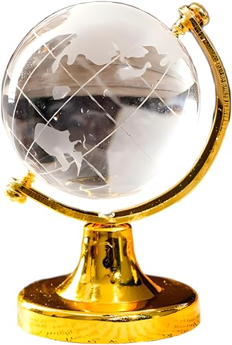 YOFAN Mini Crystal Sphere Globe, Round Earth World Glass Ball Decorative Crystal Desktop Ornament Home Office Decor Golden