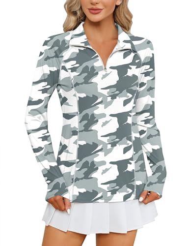 Image of LOMON Women Long Sleeve Shirts Sun Protection 1 /4 Zip Summer Quick Dry Hiking Shirts Quarter Zip Pullover for Women