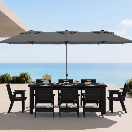 Image of SERWALL 76 inch Outdoor Dining Set for 8, All Weather Dining Furniture, Black