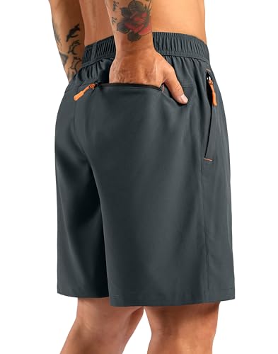 Pudolla Men's Athletic Hiking Shorts Lightweight Workout Gym Shorts for Men Outdoor Casual Travel with 3 Zipper Pockets