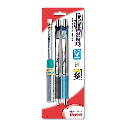 Pentel EnerGize Automatic Pencil with Lead and Erasers, 0.7mm, Assorted, 2 Pack (PL77LEBP2)