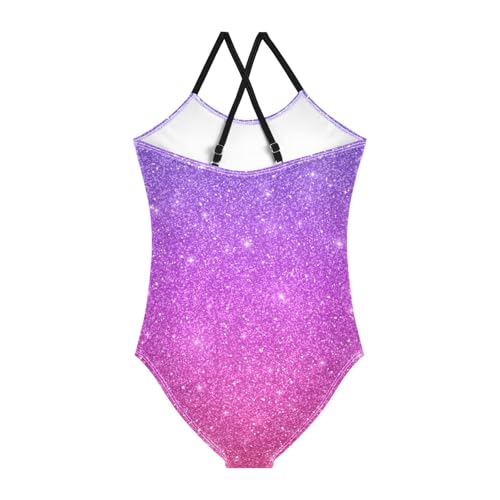 CHIFIGNO Gradient Purple Pink Color Swimwear for Girls, One Piece Bathing Suit for Girls Sport Summer Beach Swimwear for 7-8 Years Old2