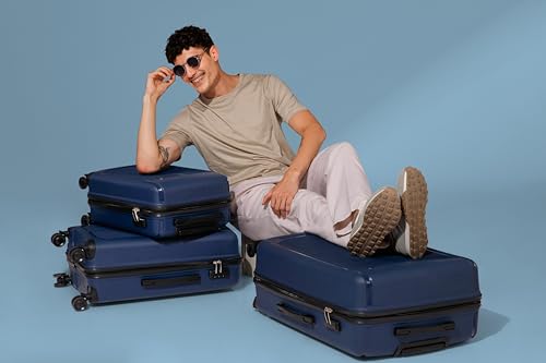 Image of Megatron 6-Piece Family Luggage Set - 3 Trolley Suitcases (20 inch /24 inch /28 inch) + 3 Vanity Cases (8 inch /10 inch /13 inch), Lightweight Unbreakable Polypropylene, 8 Spinner Wheels, Number Lock (Set of 6, Navy)
