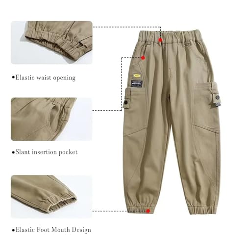 Boys Baggy Cargo Pants Kids Elastic Waist Relaxed Fit Joggers with Pockets Hip Hop Fall Outfit Streetwear4