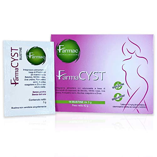 FarmaCyst, per il benessere delle vie urinarie | Integratore D MANNOSIO, MIRTILLO ROSSO, Uva Ursina, Semi di Pompelmo, Fermenti Lattici e Zinco| 14 bustine | per i disagi intimi delle donne| Cranberry