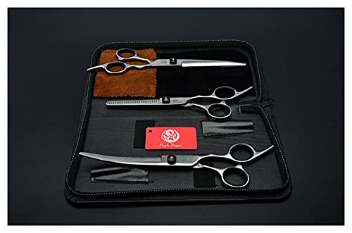 3Pcs Set 7 Inch Animal Hairdressing Scissors Bent Up Curve + Cutting + Thinning Shears Dogs Cats Pets Hair Scissors Scissors Pet,Black Screw One Set