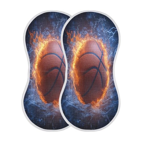 Basketball Water Fire Burp Cloths Cotton Baby Washcloths,Large 22x11in Burping Cloth Absorbent and Soft for Newborn Baby Boys and Girls,1 Pack2
