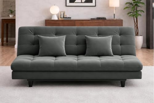 Image of Rosebell Modern Wooden 3-Seater Sofa Cum Bed Foldable Velevt Fabric Sofa for Living Room, Guest Room & Office-Grey-Color