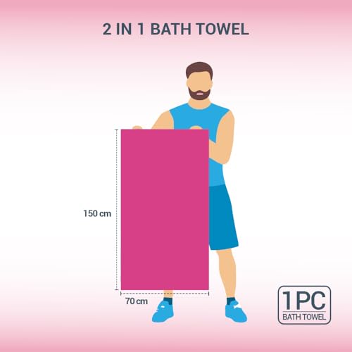 Image of Welspun 2-in-1 Towels for Bath Large Size | 100% Cotton Bath Towel | 250 GSM | High Absorbency & Quick Dry | Soft Feel | Bath Towel for Men & Women | 70 x 150 cm | Dark Red