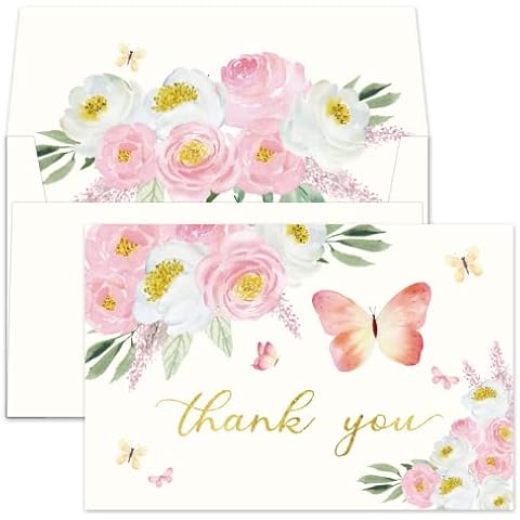 Gooji Butterfly Pink Floral Thank You Cards Cover