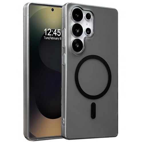 Image of DIZORO Matte Case for Samsung Galaxy S24 Ultra Compatible with MagSafe, Camera Lens Full Protection, Shockproof Translucent Frosted TPU Soft Phone Cover, Anti-Fingerprint (Black)