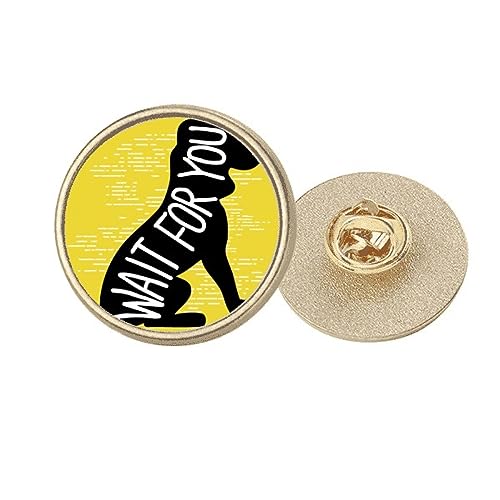 Broche ronde contour de chien noir en métal doré naturel d'exception