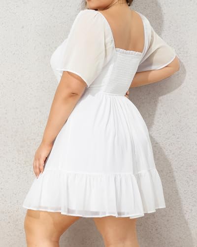 Plus Size Women's Sweetheart Neckline Dress Smocked Short Summer Sundress Chiffon Mini Cute Graduation Dresses3