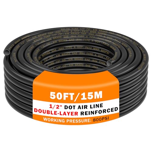 CheeMuii 50 FT 1/2 Double Layer DOT Air Line Premium PA12 Nylon 1/2 Pneumatic Tubing SAE J844 DOT Air Hose 15 Meter 1/2 Inch OD Pneumatic Air Tubing Pipe Hose Line