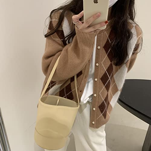 Trendy Fall Sweater for Women 2025 Grunge Argyle Plaid Preppy Y2K E-Girl Cardigan Chunky Knit Vintage Grandpa Sweater2