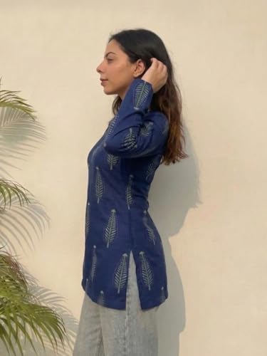 Image of ANNI Designer Women's Viscose Blend Printed Short Kurti | Straight Fit Ethnic Top with Square Neck | Bell Sleeve Indian Kurta for Office College, Party