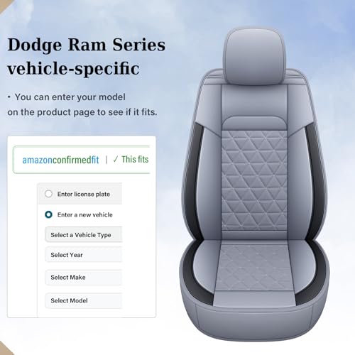 Image of Coverado Gray Front Seat Covers for Dodge Ram, Waterproof Car Seat Covers for Truck Compatible with 2002-2026 Ram 1500 2500 3500 Crew Double Mega Quad Cab