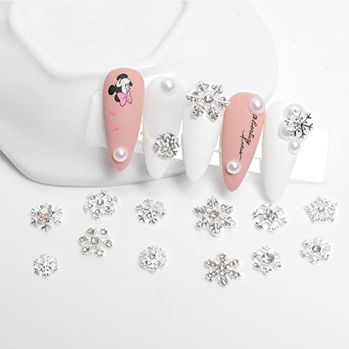 Nail Charms Gold Silver Snowflakes Rhinestones Gems Crystals Diamonds, 24 Pcs 3D Metal Alloy Snowflakes Charms Gems Design For Women Nail Art Decoration Craft Jewelry Diy #TOP4