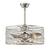 Warehouse of Tiffany Terrance 23 Inch Antique Finish Crystal Ceiling Fandelier with Remote, Silver, Large (DY02Y02AS)
