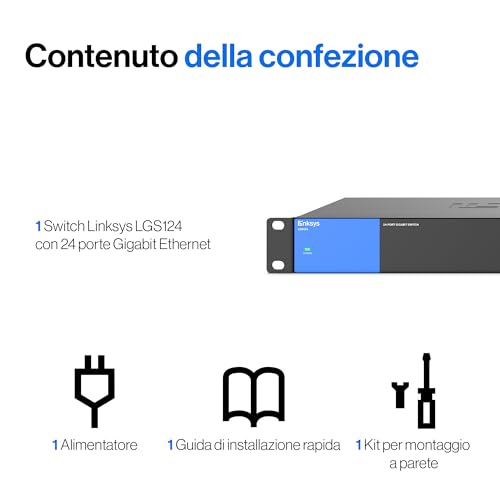 LGS124-EU Switch di rete Gigabit non gestito a 24 porte, hub Ethernet per casa e ufficio con chassis in metallo, montaggio a parete o su scrivania, sdoppiatore Ethernet, plug-and-play - Powerline - Immagine 7