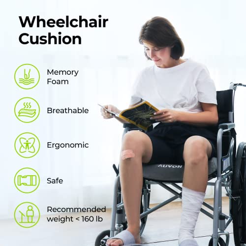 Auvon Wheelchair Seat Cushions (18"X16"X3") For Sciatica, Back, Coccyx, Pressure Sore And Ulcer Pain Relief, Memory Foam Pressure Relief Cushion With Removable Strap, Breathable & Waterproof Fabric #TOP5