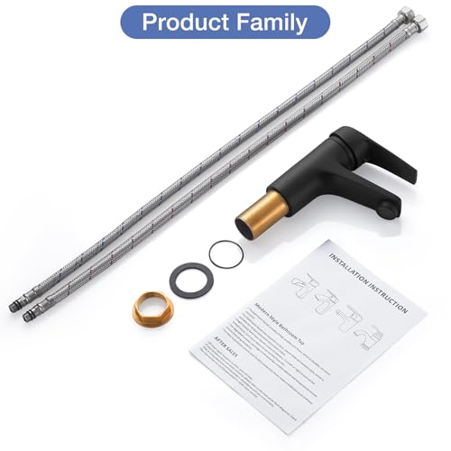 Wasserhahn Bad Schwarz Waschtischmischer, Bevankly Einhebelmischer Armatur für Waschbecken Badezimmer mit Kalt/Warmwasser, Schwarz Mischbatterie für Waschbecken, Messing G3/8