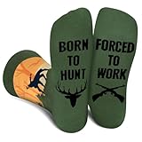 Funny Hunt Socks for Men Women Dad Teenage Boys - BORN TO HUNT FORCED TO WORK Novelty Fun Funky Happy Silly Socks for Hunter - Hunting Equipment Fathers Day Birthday Gifts Christmas Stocking Filler