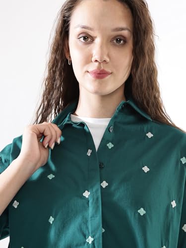 Image of High Star Women Embroidered Oversized Spread Collar Long Sleeves Shirts