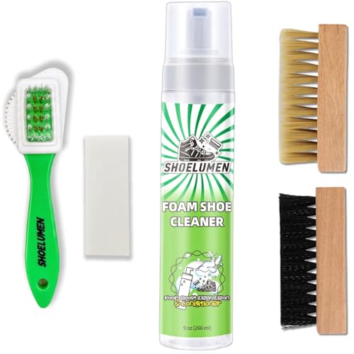 Shoe Cleaner Sneakers,8.5oz White Shoe Cleaner,Shoe Cleaning Kit with 2 Brush,Shoe Cleaning Removes Dirt and Stain for White Shoes, Suede, Leather, Canvas, Knit, Boots, Fabric, PU