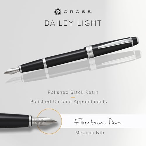 Image of Cross Bailey Light Polished Black Resin Fountain Pen - Medium Nib, Polished Chrome Accents, Smooth Writing, Luxury Gift Boxed