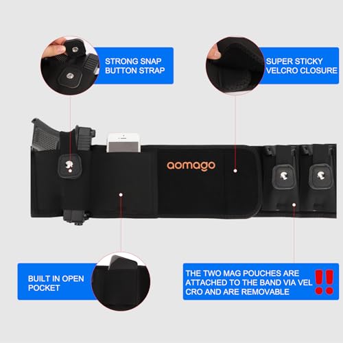 Aomago GH02 Belly Band Holsters For Men Women With Extra Mag Pouch - Small Adjustable Waistband, Gun Holster Fits Glock thumb #2