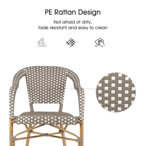 Image of PURPLE LEAF Outdoor French Bistro Arm Chairs Set of 4, Bamboo Finish, Gray