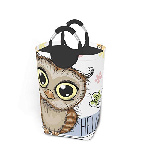 Wäschesack,Eulen Cartoon Schmetterling Hallo Druck,Großer faltbarer Wäschekorb,zusammenklappbarer Wäschekorb,zusammenklappbarer