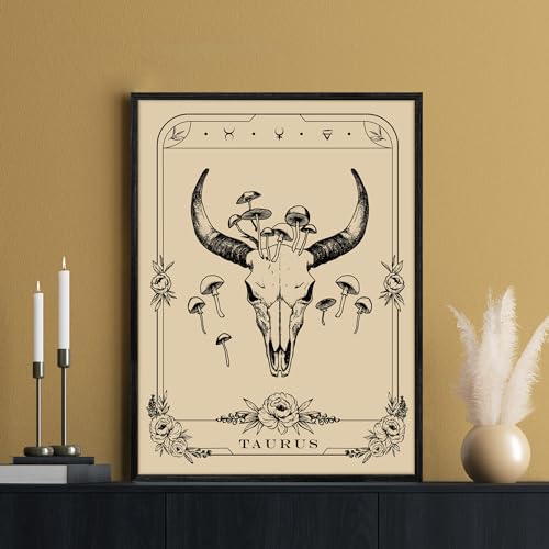 SERIMINO Witchy Framed Wall Art, Taurus Tarot Canvas Prints Paintings, Horoscope Dark Academia Home Decor Aesthetic, 16x24inch Gothic Wall Decor for Room