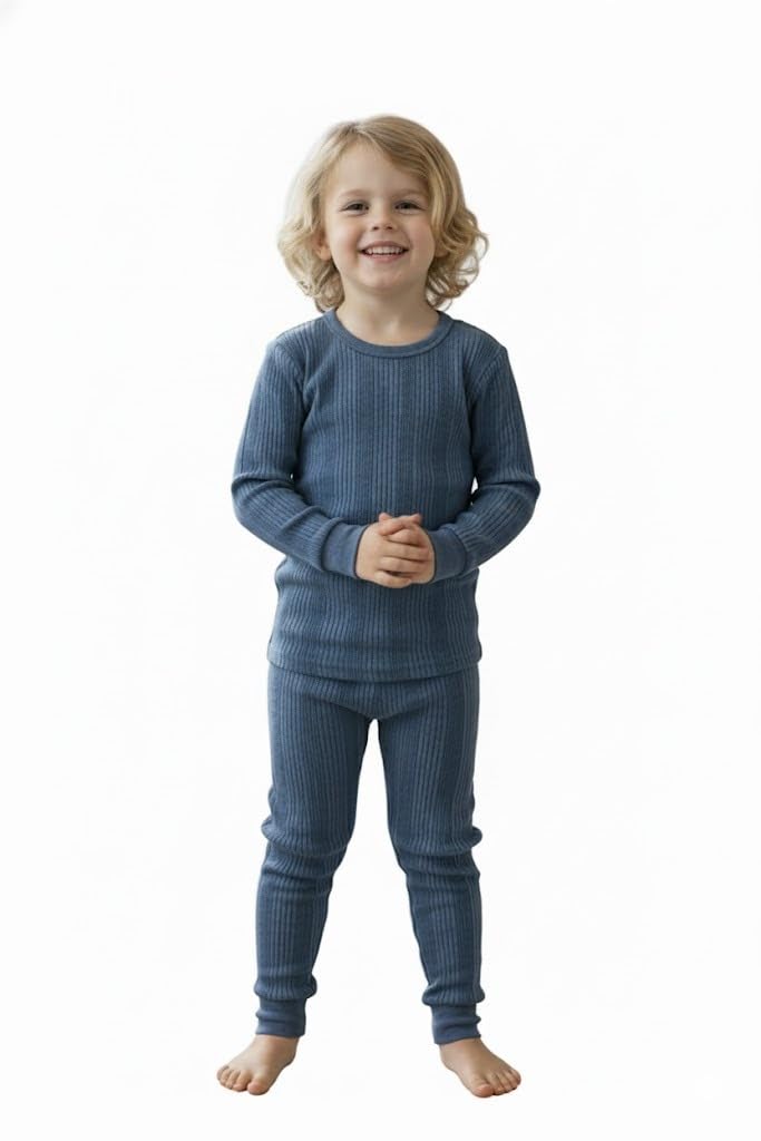 A.T.U.N. (ALL THINGS UBER NICE) Cómodo conjunto de ropa interior térmica para niños, camiseta térmica suave y cálida de manga completa con cuello redondo con pantalones a juego, acogedor conjunto de