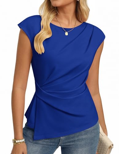GRACE KARIN Femme T-Shirt D'Été Chemisier Élégant À Manches Papillon, Chemise Cintrée, Chemisier Cache-Cœur Hauts Bleu Roi L