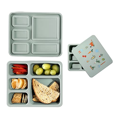 Austin Baby Co - Silikon-Bento-Box, auslaufsichere Lunchbox, 5 auslaufsichere Fächer, spülmaschinenfest, robust und BPA-frei, für Kindertagesstätten, Kleinkinder und Grundschule (Veggie Garden-Blue) Cover