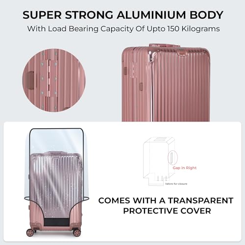 Image of Verage Luxe Secure Jet Full Aluminium Body (44 Liters) Cabin Size Luggage with Zipper Less Frame Closure & Dual TSA Clasp Locks Spinner Suitcase Trolley Bag (Rose Gold, 20 inch / 57 Cms)