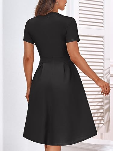 Image of YATHON Womens Elegant Print Notched Neck Slant Pocket Pleated Hem Casual A-Line Dress