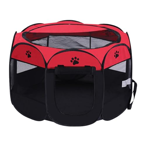 EMIRAIZE ペットサークル メッシュサークル 折りたたみ式 ペット用サークル ケージ 犬 猫 小動物 (レッド, Lサイズ, 八角形)