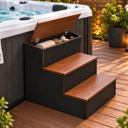 SiliFine 3 Steps 3-Step Hot Tub Steps Outdoor with Storage Heavy Duty
