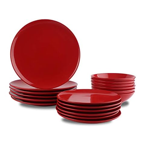 Amazon Basics 18-Piece Dinnerware Set in Red Cover