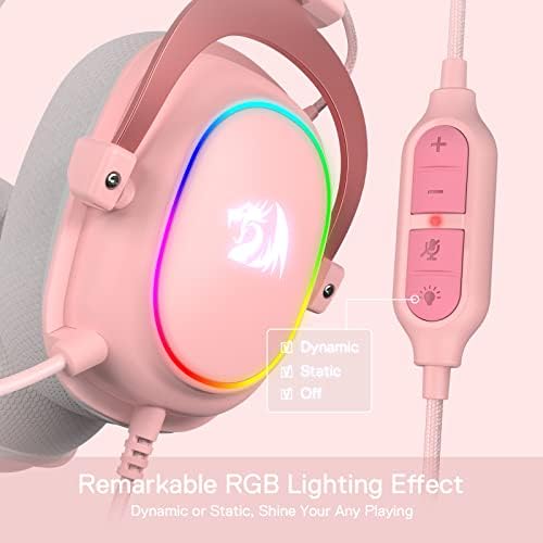 Redragon H510 Zeus-X RGB Pink Wired Gaming Headset - 7.1 Surround Sound - 53MM Audio Drivers in Memory Foam Ear Pads w/Durable Fabric Cover- Multi Platforms Headphone - USB Powered for PC/PS4/NS