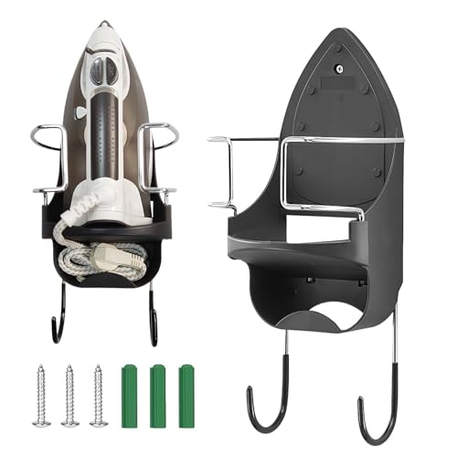 Luxvara Support de Planche à Repasser, Organisateur de Rangement pour Planche à Repasser, Support Mural en Fer électrique avec Fixation sur Porte ou Montage Mural Dans la Buanderie (Noir)